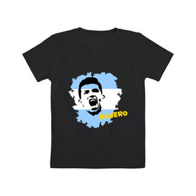 Детская футболка хлопок с принтом Серхио Агуэро (Sergio Aguero) в Тюмени, 100% хлопок | круглый вырез горловины, полуприлегающий силуэт, длина до линии бедер | Тематика изображения на принте: мяч | спорт | футбол