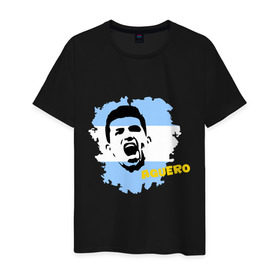 Мужская футболка хлопок с принтом Серхио Агуэро (Sergio Aguero) в Тюмени, 100% хлопок | прямой крой, круглый вырез горловины, длина до линии бедер, слегка спущенное плечо. | мяч | спорт | футбол