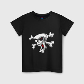 Детская футболка хлопок с принтом Череп и кости в Тюмени, 100% хлопок | круглый вырез горловины, полуприлегающий силуэт, длина до линии бедер | веселый | голова | кости | пират. роджер | селет | череп