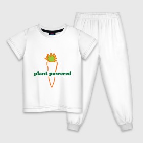 Детская пижама хлопок с принтом Vegetarian plant powered в Тюмени, 100% хлопок |  брюки и футболка прямого кроя, без карманов, на брюках мягкая резинка на поясе и по низу штанин
 | carrot | plant | power | vegan. vegeterian | веган | вегетарианец | заряжен | морковь | овощи | растение | сила | фрукты