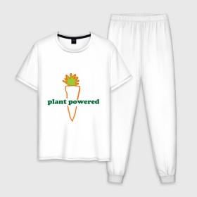 Мужская пижама хлопок с принтом Vegetarian plant powered в Тюмени, 100% хлопок | брюки и футболка прямого кроя, без карманов, на брюках мягкая резинка на поясе и по низу штанин
 | Тематика изображения на принте: carrot | plant | power | vegan. vegeterian | веган | вегетарианец | заряжен | морковь | овощи | растение | сила | фрукты