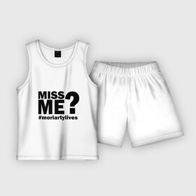 Детская пижама с шортами хлопок с принтом Miss me Moriarty в Тюмени,  |  | Тематика изображения на принте: lives | me | miss | moriarty | жив | мне | мориарти | скучал | хештег | хэштег