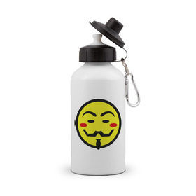 Бутылка спортивная с принтом Вендетта смайлик в Тюмени, металл | емкость — 500 мл, в комплекте две пластиковые крышки и карабин для крепления | vendetta | анонимус | вендетта | гай | значит | маска | смайл | фокс