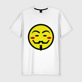 Мужская футболка премиум с принтом Вендетта смайлик в Тюмени, 92% хлопок, 8% лайкра | приталенный силуэт, круглый вырез ворота, длина до линии бедра, короткий рукав | vendetta | анонимус | вендетта | гай | значит | маска | смайл | фокс