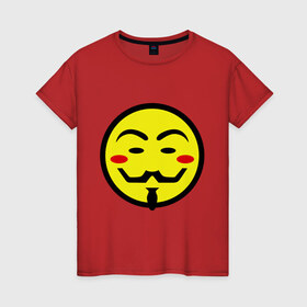 Женская футболка хлопок с принтом Вендетта смайлик в Тюмени, 100% хлопок | прямой крой, круглый вырез горловины, длина до линии бедер, слегка спущенное плечо | vendetta | анонимус | вендетта | гай | значит | маска | смайл | фокс