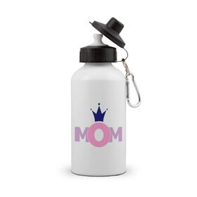 Бутылка спортивная с принтом Mom в Тюмени, металл | емкость — 500 мл, в комплекте две пластиковые крышки и карабин для крепления | mom | mother | дети | мама | мамочка | мать | родители