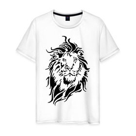 Мужская футболка хлопок с принтом Лев в Тюмени, 100% хлопок | прямой крой, круглый вырез горловины, длина до линии бедер, слегка спущенное плечо. | lion | голова | грива | зверь | лев | хищник | царь