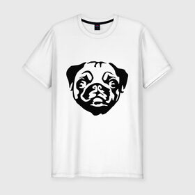 Мужская футболка премиум с принтом Щенок мопса в Тюмени, 92% хлопок, 8% лайкра | приталенный силуэт, круглый вырез ворота, длина до линии бедра, короткий рукав | dog | голова | мопс | пес | псина | собака | щенок