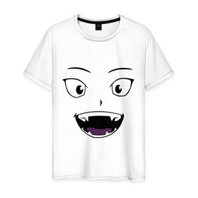 Мужская футболка хлопок с принтом Лицо вампира в стиле аниме в Тюмени, 100% хлопок | прямой крой, круглый вырез горловины, длина до линии бедер, слегка спущенное плечо. | вампир | глаза | зубы | клыки | лицо | монстр | носферату | смайл