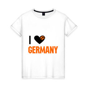 Женская футболка хлопок с принтом I love Germany в Тюмени, 100% хлопок | прямой крой, круглый вырез горловины, длина до линии бедер, слегка спущенное плечо | deutsch | football | germany | heart | love | германия | люблю | мяч | сердце | футбол