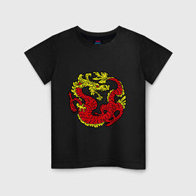 Детская футболка хлопок с принтом Красный дракон в Тюмени, 100% хлопок | круглый вырез горловины, полуприлегающий силуэт, длина до линии бедер | Тематика изображения на принте: дракон | китайский | красный | мифология | огонь | пламя