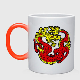 Кружка хамелеон с принтом Красный дракон в Тюмени, керамика | меняет цвет при нагревании, емкость 330 мл | Тематика изображения на принте: дракон | китайский | красный | мифология | огонь | пламя