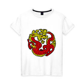 Женская футболка хлопок с принтом Красный дракон в Тюмени, 100% хлопок | прямой крой, круглый вырез горловины, длина до линии бедер, слегка спущенное плечо | дракон | китайский | красный | мифология | огонь | пламя