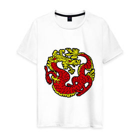 Мужская футболка хлопок с принтом Красный дракон в Тюмени, 100% хлопок | прямой крой, круглый вырез горловины, длина до линии бедер, слегка спущенное плечо. | дракон | китайский | красный | мифология | огонь | пламя