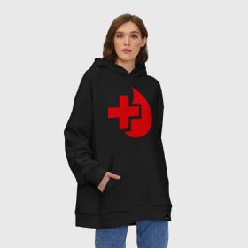 Худи SuperOversize хлопок с принтом Донор в Тюмени, 70% хлопок, 30% полиэстер, мягкий начес внутри | карман-кенгуру, эластичная резинка на манжетах и по нижней кромке, двухслойный капюшон
 | донор | красный крест | крест | кровь | медицина | сердце