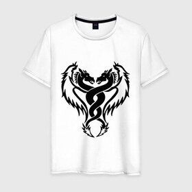 Мужская футболка хлопок с принтом Два дракона в Тюмени, 100% хлопок | прямой крой, круглый вырез горловины, длина до линии бедер, слегка спущенное плечо. | Тематика изображения на принте: 