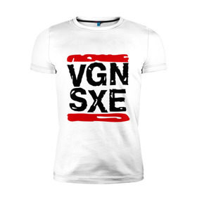 Мужская футболка премиум с принтом Vegan sXe в Тюмени, 92% хлопок, 8% лайкра | приталенный силуэт, круглый вырез ворота, длина до линии бедра, короткий рукав | vegan | вегетарианец | еда