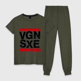 Женская пижама хлопок с принтом Vegan sXe в Тюмени, 100% хлопок | брюки и футболка прямого кроя, без карманов, на брюках мягкая резинка на поясе и по низу штанин | vegan | вегетарианец | еда