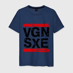 Мужская футболка хлопок с принтом Vegan sXe в Тюмени, 100% хлопок | прямой крой, круглый вырез горловины, длина до линии бедер, слегка спущенное плечо. | vegan | вегетарианец | еда