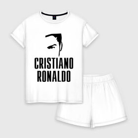 Женская пижама с шортиками хлопок с принтом Cristiano Ronaldo 7 в Тюмени, 100% хлопок | футболка прямого кроя, шорты свободные с широкой мягкой резинкой | cristiano ronaldo | мяч | спорт | футбол