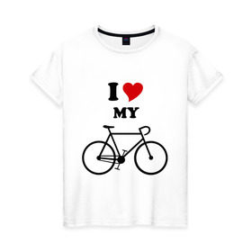 Женская футболка хлопок с принтом Я люблю велосипед в Тюмени, 100% хлопок | прямой крой, круглый вырез горловины, длина до линии бедер, слегка спущенное плечо | велик | велосипед | девушка | сердечко | я