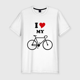 Мужская футболка премиум с принтом Я люблю велосипед в Тюмени, 92% хлопок, 8% лайкра | приталенный силуэт, круглый вырез ворота, длина до линии бедра, короткий рукав | велик | велосипед | девушка | сердечко | я