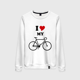 Женский свитшот хлопок с принтом Я люблю велосипед в Тюмени, 100% хлопок | прямой крой, круглый вырез, на манжетах и по низу широкая трикотажная резинка  | велик | велосипед | девушка | сердечко | я