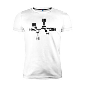 Мужская футболка премиум с принтом Химическая формула спирт в Тюмени, 92% хлопок, 8% лайкра | приталенный силуэт, круглый вырез ворота, длина до линии бедра, короткий рукав | Тематика изображения на принте: спирт | формула | химия