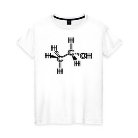 Женская футболка хлопок с принтом Химическая формула спирт в Тюмени, 100% хлопок | прямой крой, круглый вырез горловины, длина до линии бедер, слегка спущенное плечо | Тематика изображения на принте: спирт | формула | химия