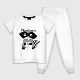 Детская пижама хлопок с принтом Енот мальчик (парная) в Тюмени, 100% хлопок |  брюки и футболка прямого кроя, без карманов, на брюках мягкая резинка на поясе и по низу штанин
 | Тематика изображения на принте: енот
