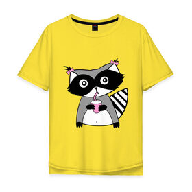Мужская футболка хлопок Oversize с принтом Енот девочка (парная) в Тюмени, 100% хлопок | свободный крой, круглый ворот, “спинка” длиннее передней части | Тематика изображения на принте: енот