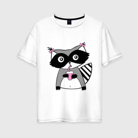 Женская футболка хлопок Oversize с принтом Енот девочка (парная) в Тюмени, 100% хлопок | свободный крой, круглый ворот, спущенный рукав, длина до линии бедер
 | Тематика изображения на принте: енот
