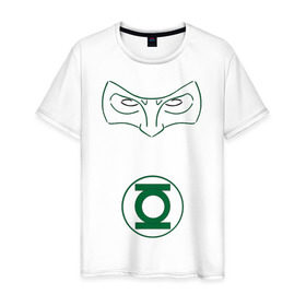 Мужская футболка хлопок с принтом Зеленый фонарь в Тюмени, 100% хлопок | прямой крой, круглый вырез горловины, длина до линии бедер, слегка спущенное плечо. | Тематика изображения на принте: 