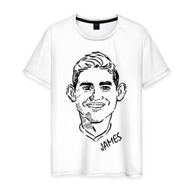 Мужская футболка хлопок с принтом Хамес Родригес (James Rodriguez) в Тюмени, 100% хлопок | прямой крой, круглый вырез горловины, длина до линии бедер, слегка спущенное плечо. | 
