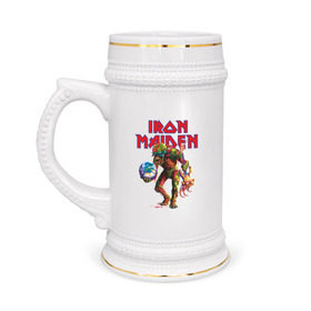 Кружка пивная с принтом Iron Maiden в Тюмени,  керамика (Материал выдерживает высокую температуру, стоит избегать резкого перепада температур) |  объем 630 мл | iron maiden