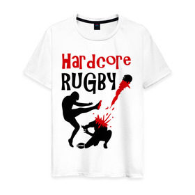 Мужская футболка хлопок с принтом Hardcore Rugby в Тюмени, 100% хлопок | прямой крой, круглый вырез горловины, длина до линии бедер, слегка спущенное плечо. | регби