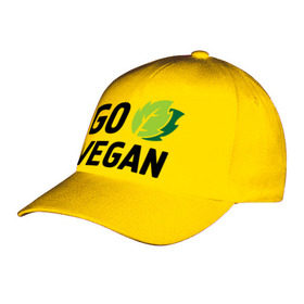 Бейсболка с принтом Go vegan в Тюмени, 100% хлопок | классический козырек, металлическая застежка-регулятор размера | go | vegan | будь | веган | вегетарианец | здоровье