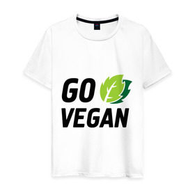 Мужская футболка хлопок с принтом Go vegan в Тюмени, 100% хлопок | прямой крой, круглый вырез горловины, длина до линии бедер, слегка спущенное плечо. | go | vegan | будь | веган | вегетарианец | здоровье