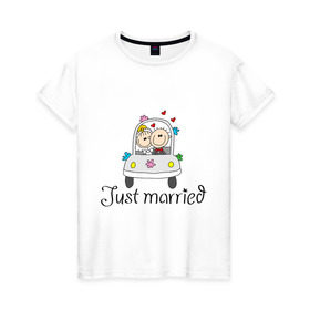 Женская футболка хлопок с принтом Женатики в Тюмени, 100% хлопок | прямой крой, круглый вырез горловины, длина до линии бедер, слегка спущенное плечо | брак | жена | женатики | жених | молодожены | муж | невеста | свадьба