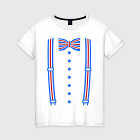 Женская футболка хлопок с принтом Галстук бабочка британский флаг в Тюмени, 100% хлопок | прямой крой, круглый вырез горловины, длина до линии бедер, слегка спущенное плечо | бабочка