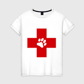 Женская футболка хлопок с принтом Ветеринар в Тюмени, 100% хлопок | прямой крой, круглый вырез горловины, длина до линии бедер, слегка спущенное плечо | ветеринар | врач | доктор | красный | крест
