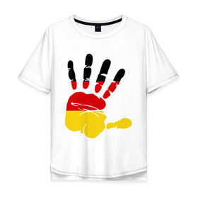 Мужская футболка хлопок Oversize с принтом Рука Германии в Тюмени, 100% хлопок | свободный крой, круглый ворот, “спинка” длиннее передней части | германия | желтый | красный | ладонь | отпечаток | рука | след | флаг | черный