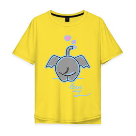 Мужская футболка хлопок Oversize с принтом Слон с сердечками в Тюмени, 100% хлопок | свободный крой, круглый ворот, “спинка” длиннее передней части | слон