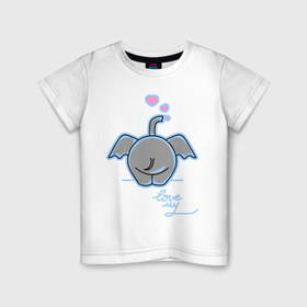 Детская футболка хлопок с принтом Слон с сердечками в Тюмени, 100% хлопок | круглый вырез горловины, полуприлегающий силуэт, длина до линии бедер | слон
