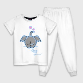 Детская пижама хлопок с принтом Слон с сердечками в Тюмени, 100% хлопок |  брюки и футболка прямого кроя, без карманов, на брюках мягкая резинка на поясе и по низу штанин
 | слон