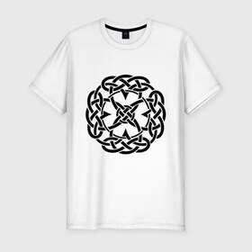 Мужская футболка премиум с принтом Сложный кельтский узор в Тюмени, 92% хлопок, 8% лайкра | приталенный силуэт, круглый вырез ворота, длина до линии бедра, короткий рукав | Тематика изображения на принте: кельтский узор | орнамент | узор