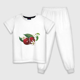 Детская пижама хлопок с принтом Сладкая вишенка в Тюмени, 100% хлопок |  брюки и футболка прямого кроя, без карманов, на брюках мягкая резинка на поясе и по низу штанин
 | вишенка | вишня | сеток | фрукты | цветы