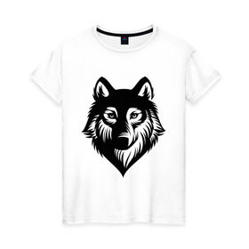 Женская футболка хлопок с принтом Призрачный волк в Тюмени, 100% хлопок | прямой крой, круглый вырез горловины, длина до линии бедер, слегка спущенное плечо | волк | голова волка | животное | призрак