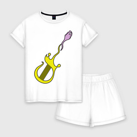 Женская пижама с шортиками хлопок с принтом Стильная гитара в Тюмени, 100% хлопок | футболка прямого кроя, шорты свободные с широкой мягкой резинкой | гитара