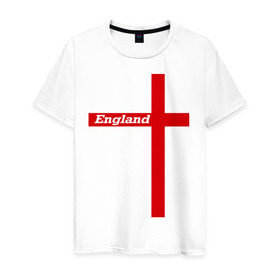 Мужская футболка хлопок с принтом Сборная Англии в Тюмени, 100% хлопок | прямой крой, круглый вырез горловины, длина до линии бедер, слегка спущенное плечо. | england | англия | сборная | флаг | футбол